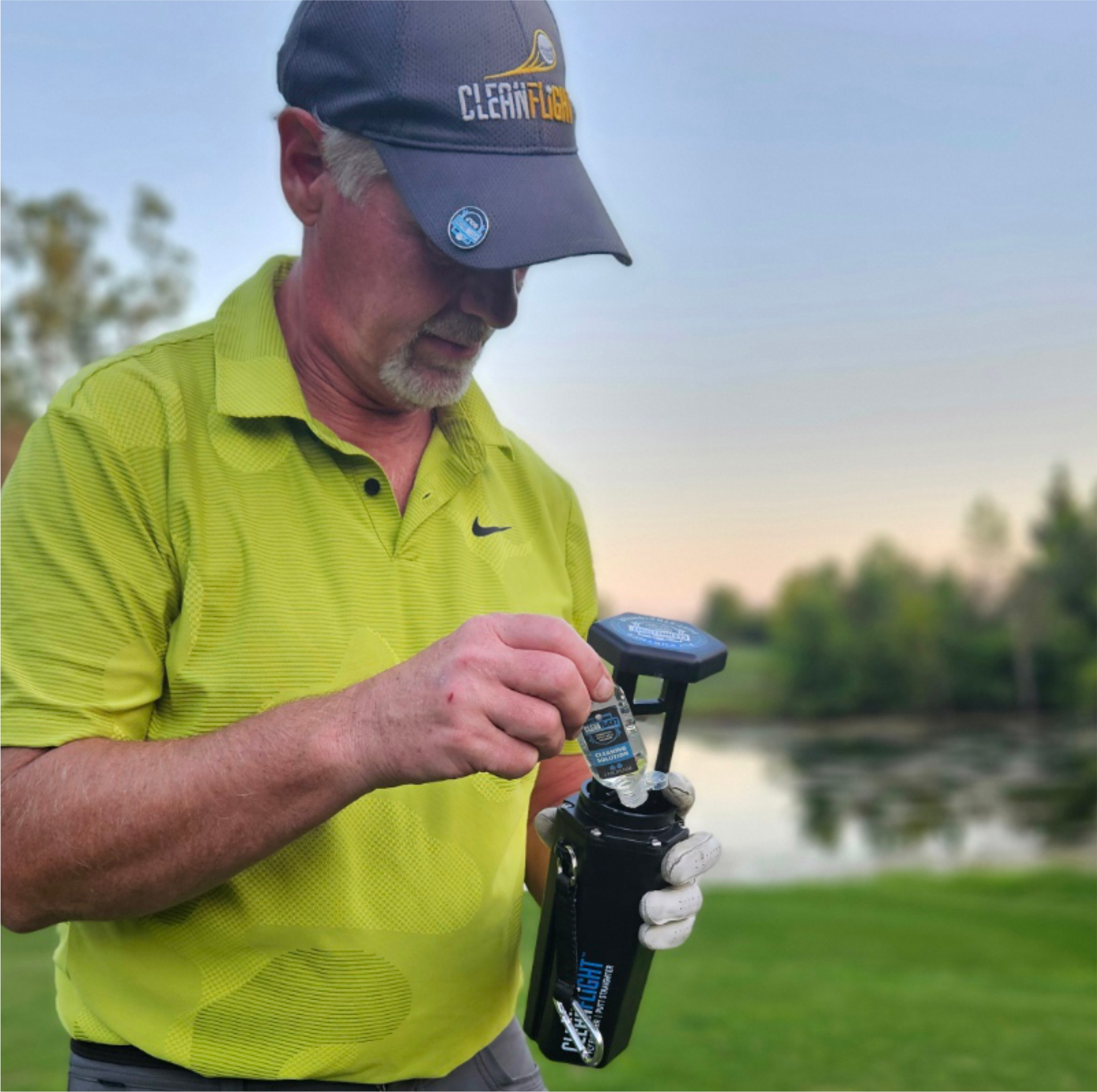 CLEAN FLIGHT Personal Golf Ball Washer - Grey with blue logo
