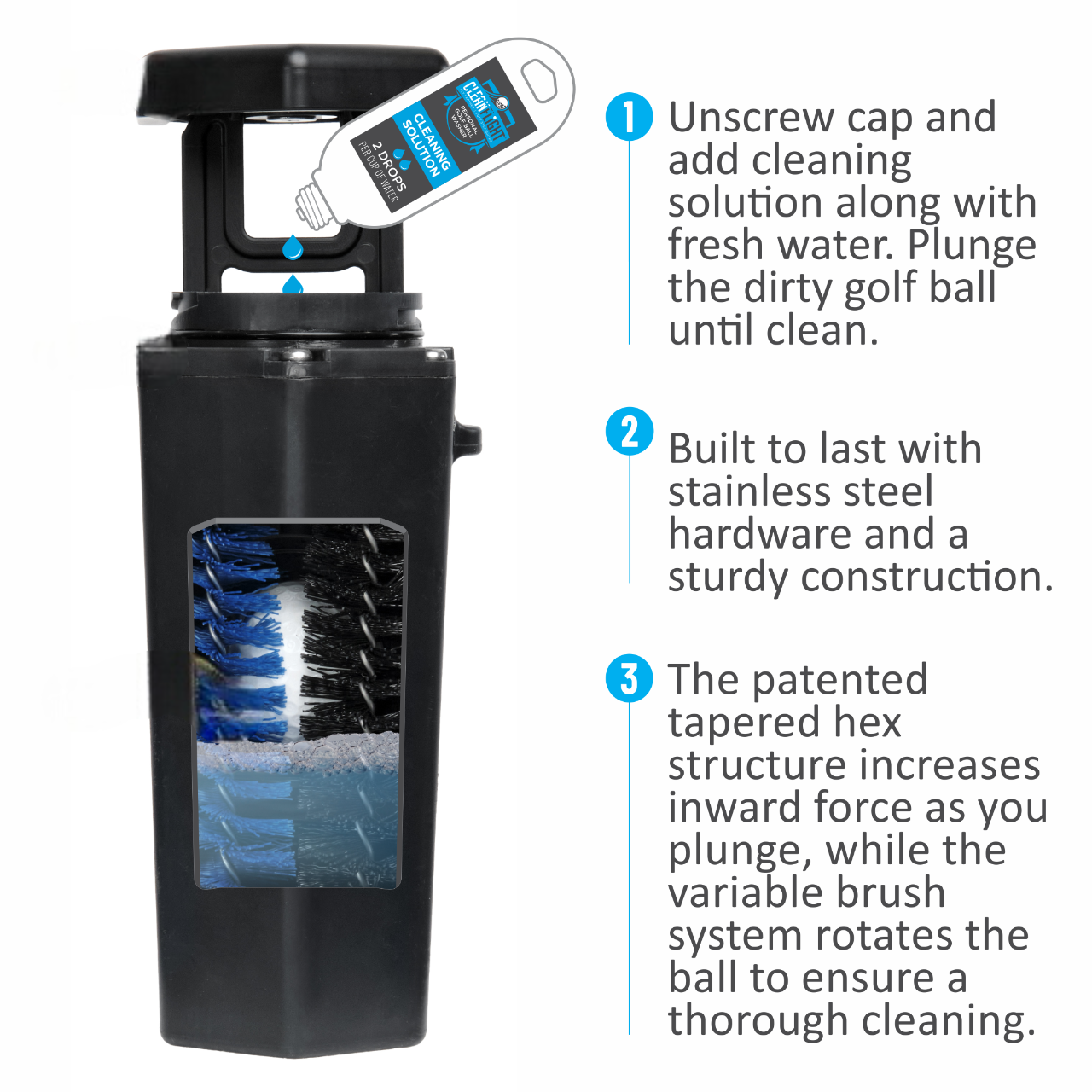 CLEAN FLIGHT Personal Golf Ball Washer - Black