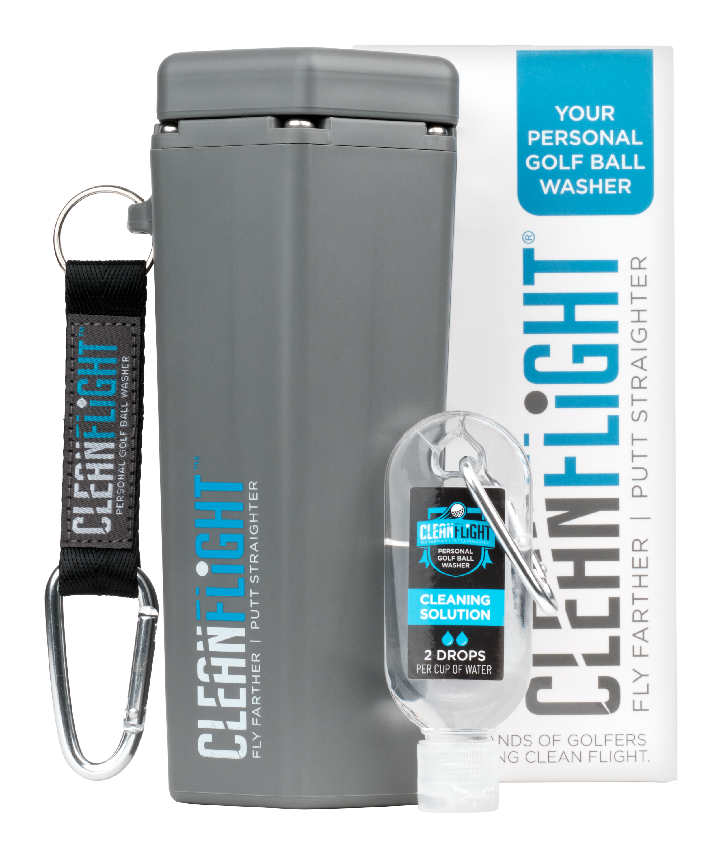 CLEAN FLIGHT Personal Golf Ball Washer - Grey with blue logo