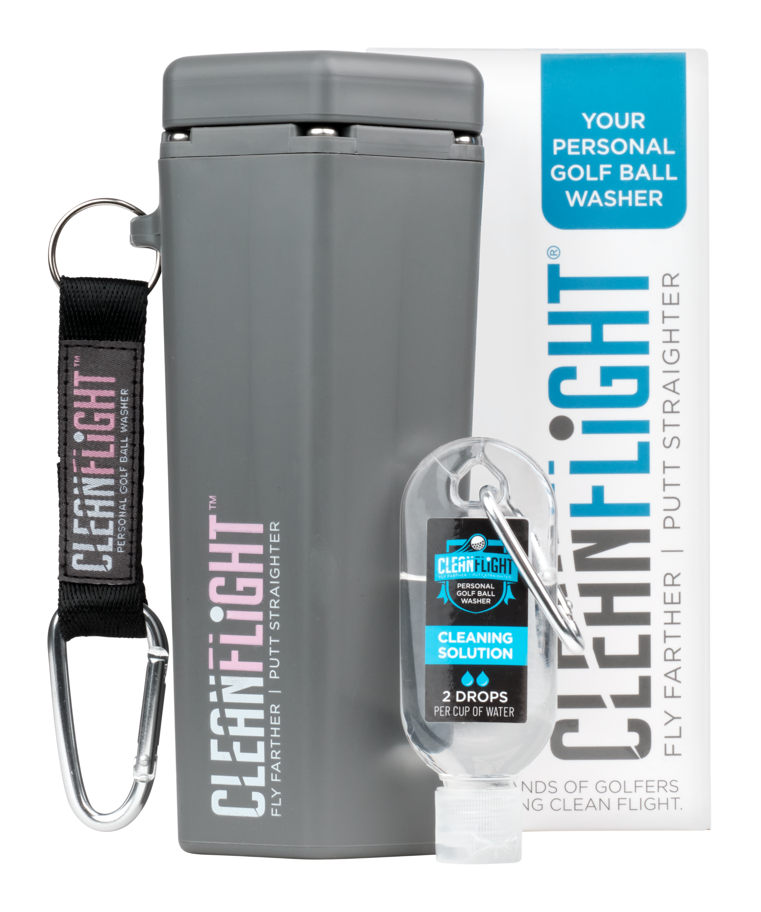 CLEAN FLIGHT Personal Golf Ball Washer - Grey with Pink logo