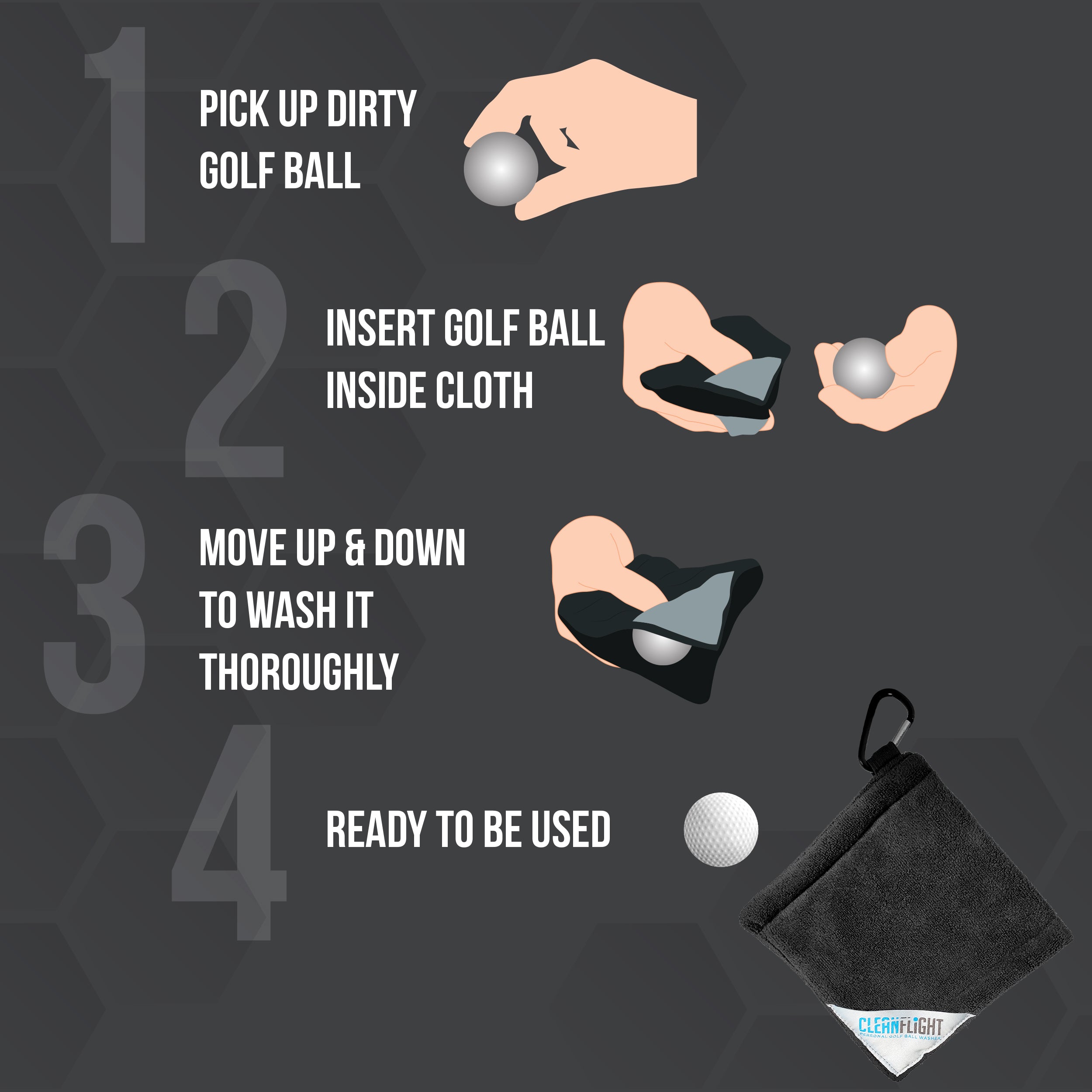 CLEAN FLIGHT Dual Layer Golf Ball Towel 5" x 5"